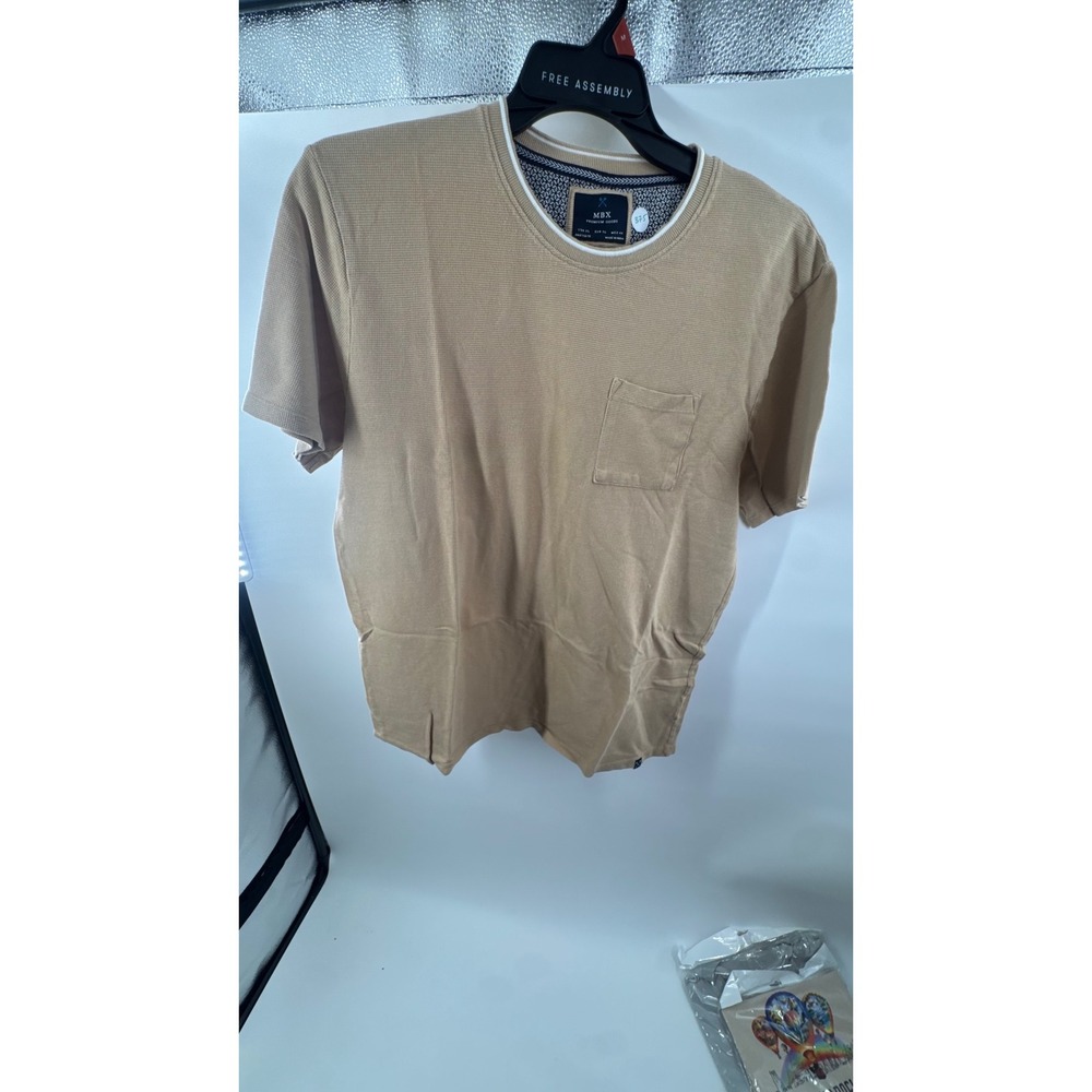 MBX Premium Goods Mens XL Tan Waffle Knit Short Sleeve Pocket T-Shirt Khaki